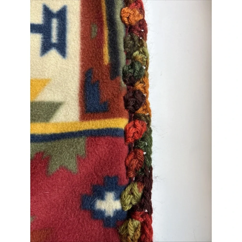 Women's Sante Fe Greca Cape Shawl Wrap Fleece Crocheted Aztec Boho Poncho One Sz